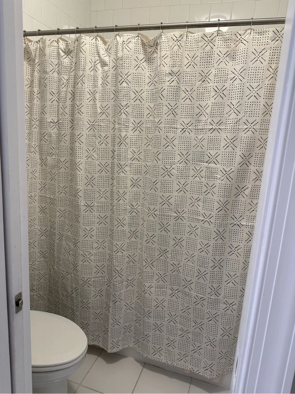 Threshold Neutral Pattern Shower Curtain Cotton Modern Farmhouse